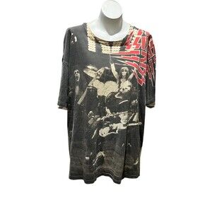 DISCOVERED AC/DC T-Shirt Dress Tunic Womens 2XL Black Ivory Graphic Print